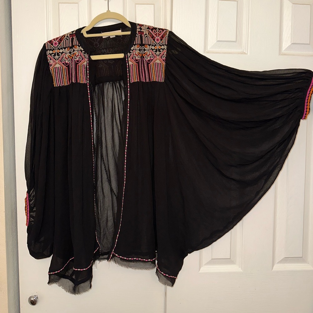 Sheer Black Kimono type top with embroidery